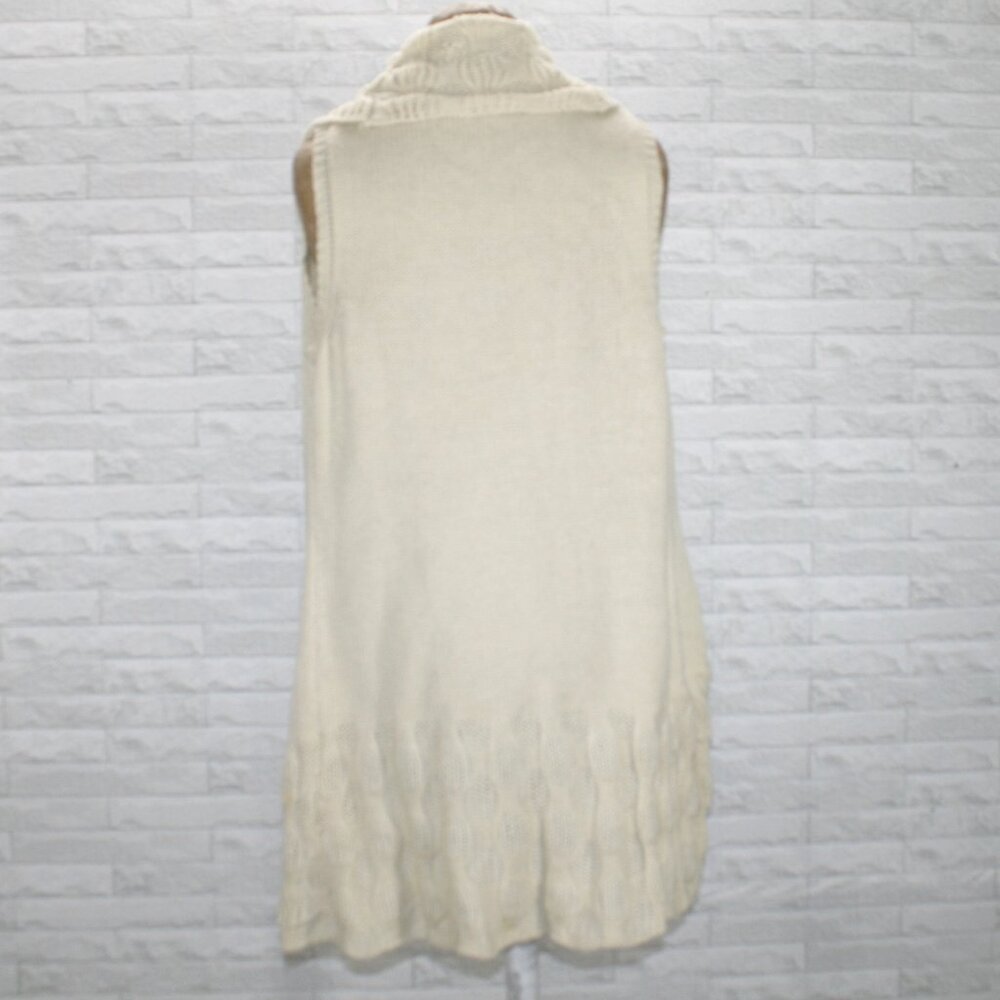 ABSOLUTELY FAMOUS Vest Knit Long Boho Shrug Neutral Statement Collar Cream Large - Picture 6 of 17
